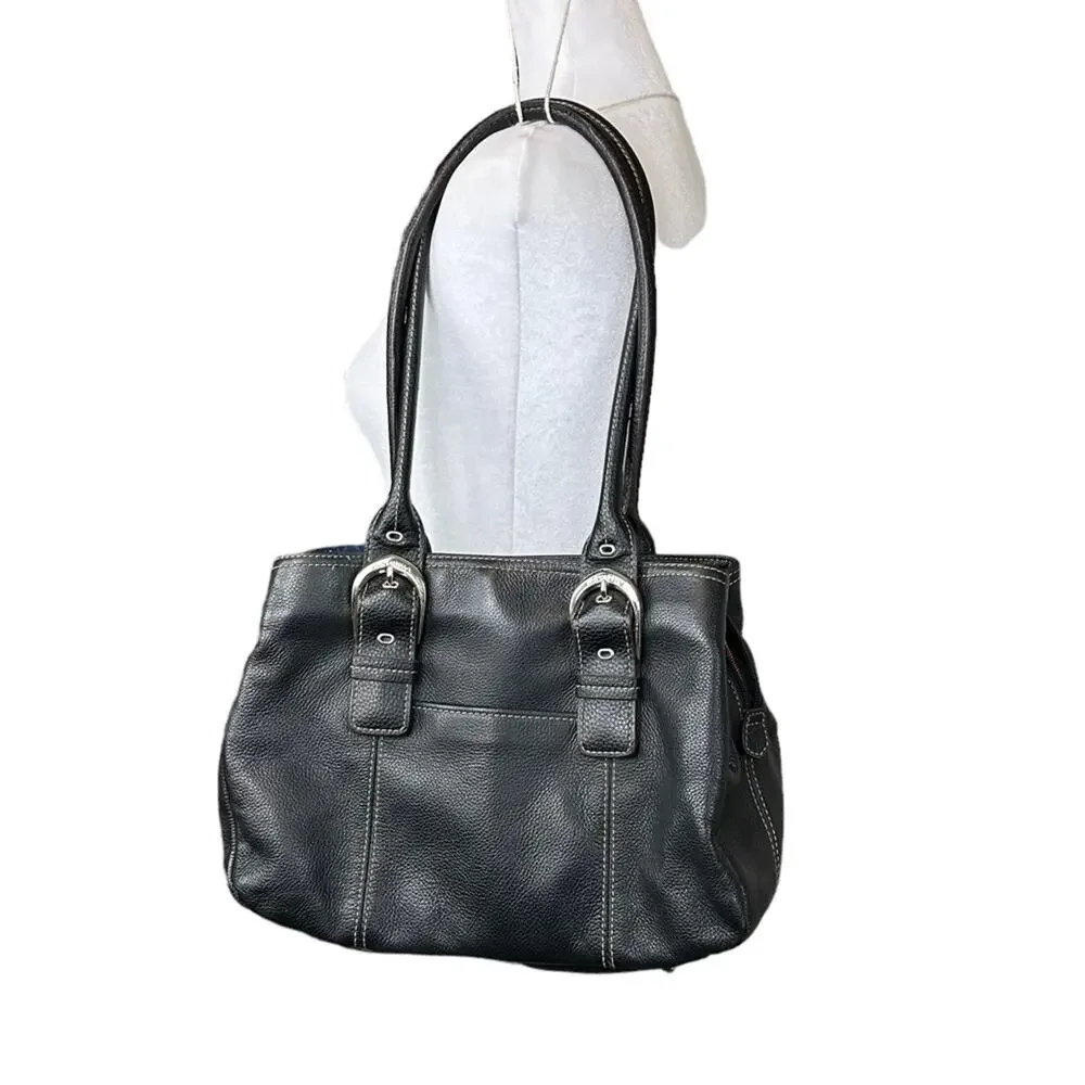 Tignanello Classic Leather Shoulder Bag Purse Black Italy